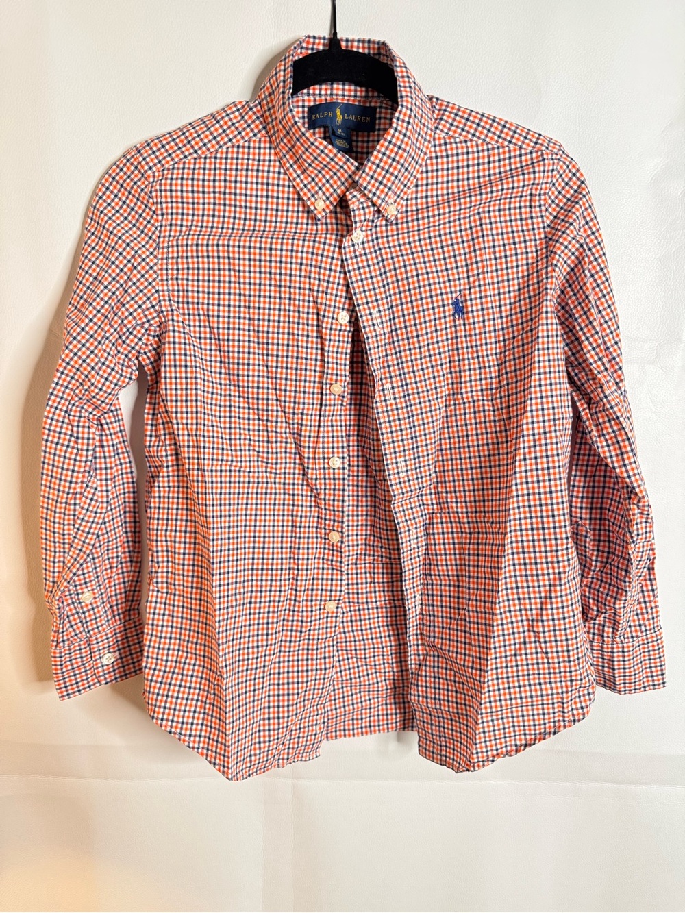 Ralph Lauren Men’s Orange and Blue Check Button-Down Shirt